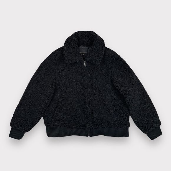 Banana Republic Full Zip Sherpa Bomber Jacket in Black Women's Size XL - Picture 2 of 14